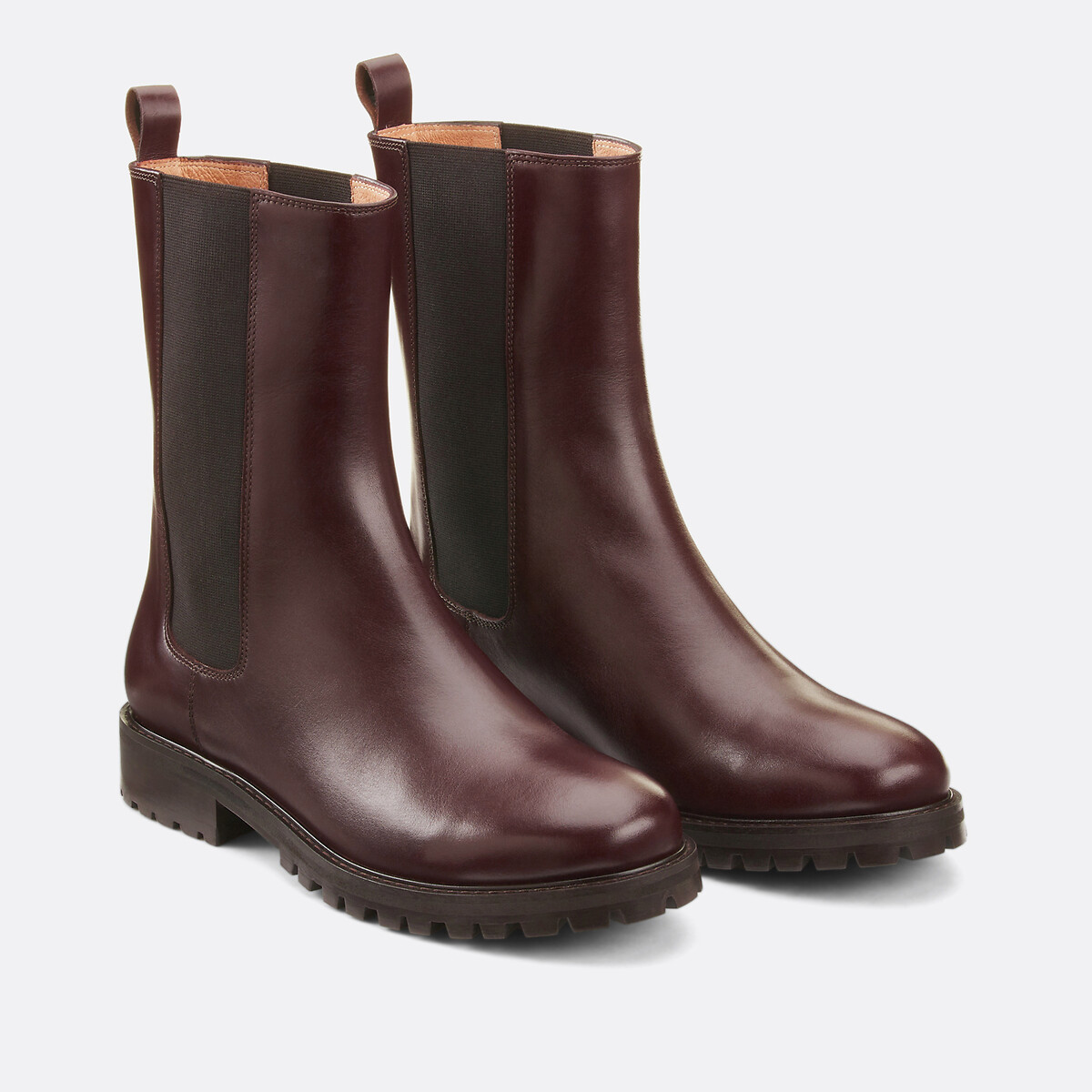 COLEÇÃO LA REDOUTE<br>Botas Chelsea com sola serrilhada em couro liso