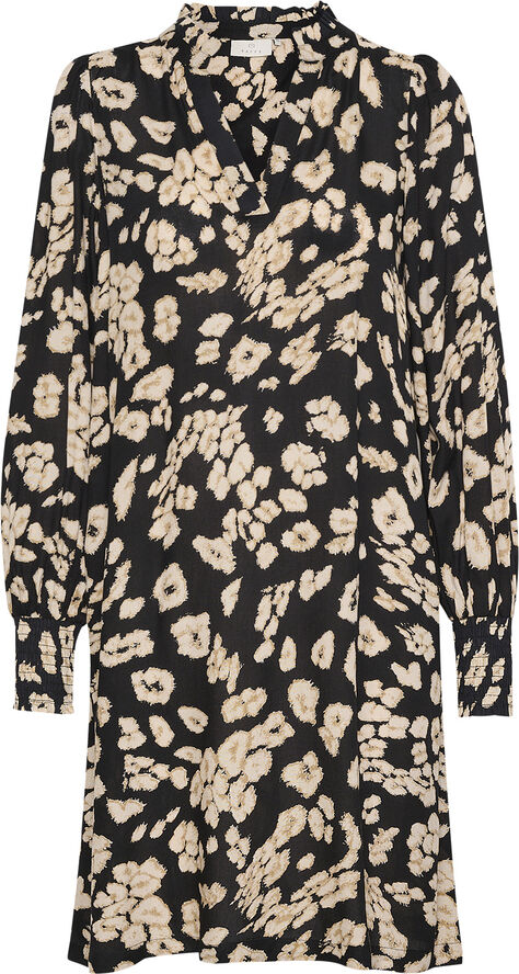 Kaffe KAbeathe Short Dress Black/sand leo print