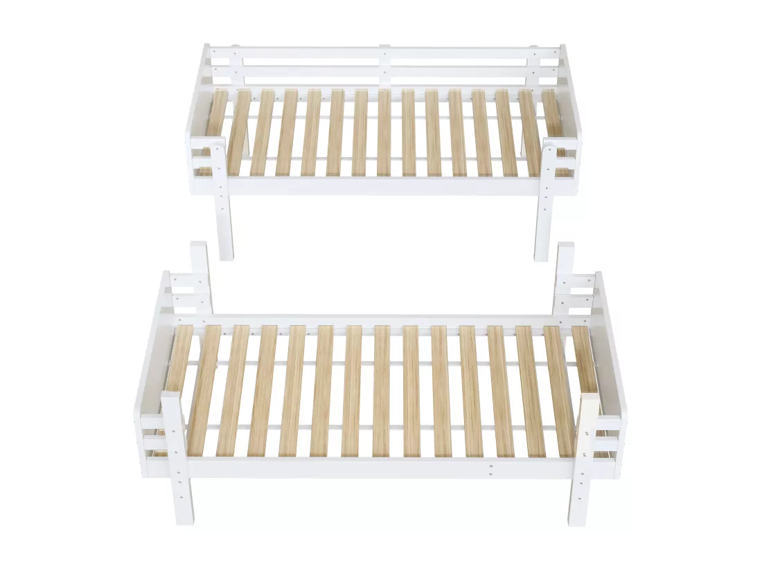 Lit superposé pour enfant blanc 90 x 190 cm, cadre en bois massif, convertible en deux lits à plateforme