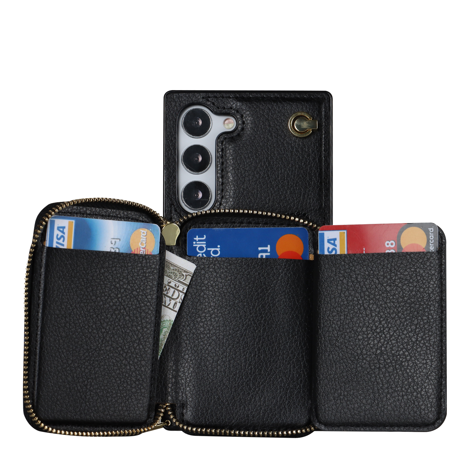 Samsung Galaxy S23 5G Necklace Leder Schutz Hülle mit Kartenfächer   Handykette (140cm) - Schwarz
