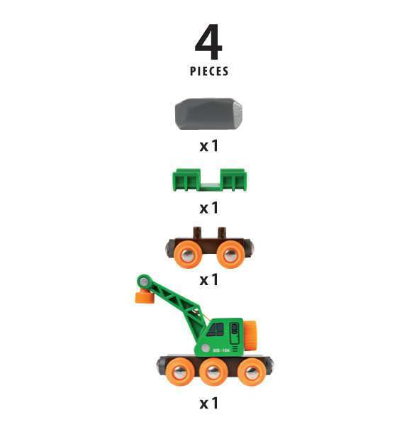 BRIO Spiel Grüner Kranwagen mit Anhänger und Fracht