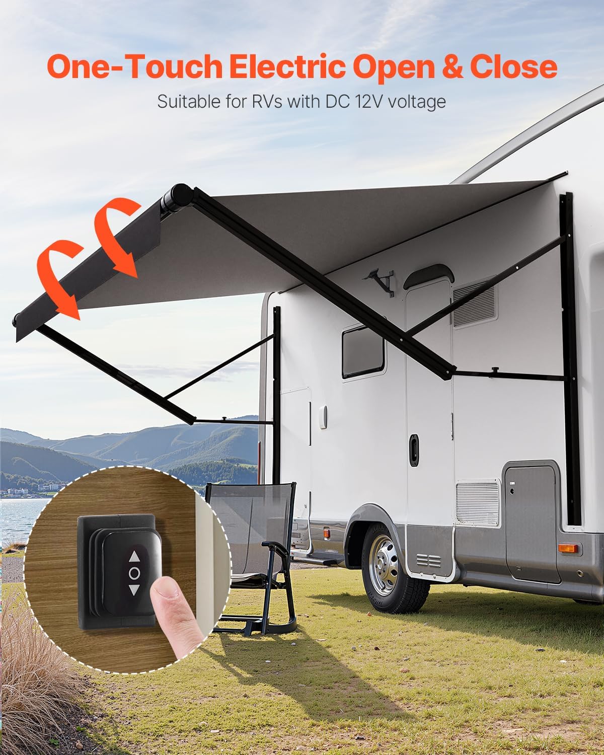 VEVOR Markise für Wohnmobile elektrische wasserdichte Modulmarkise Seitenmarkise (5809 mm) mit Aluminiumlegierungsrahmen, Schwarze Außenmarkise mit Farbverlauf, Sonnenschutz für Camping
