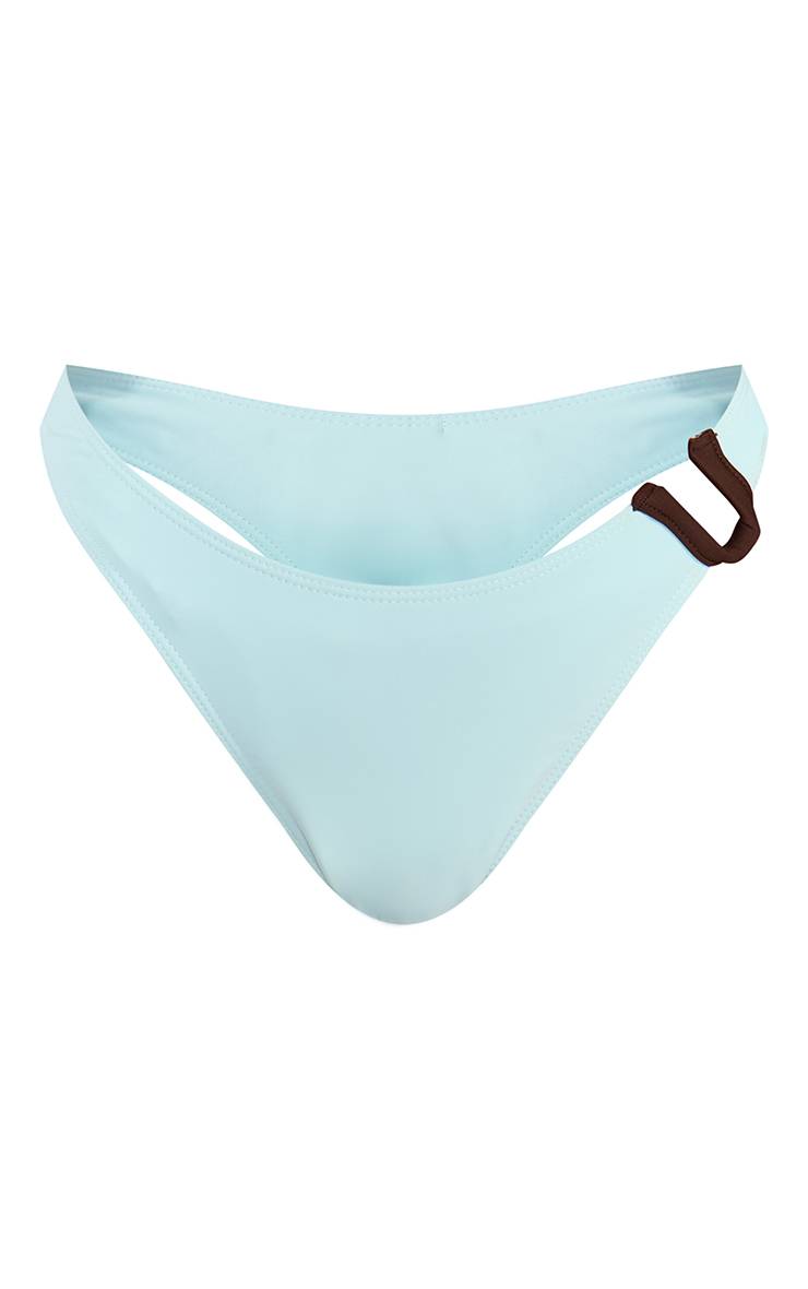 Bleu Clair Bas De Bikini Tanga Avec Barre En U Contrastante