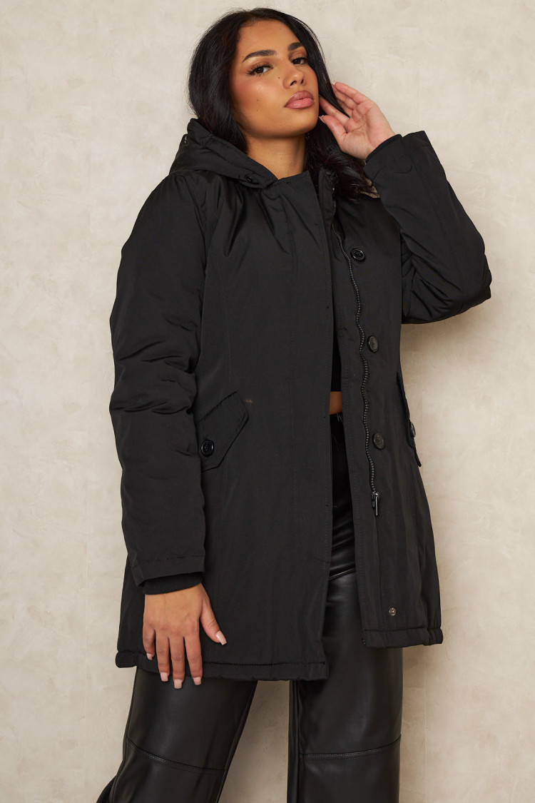 Parka noire mi-longue