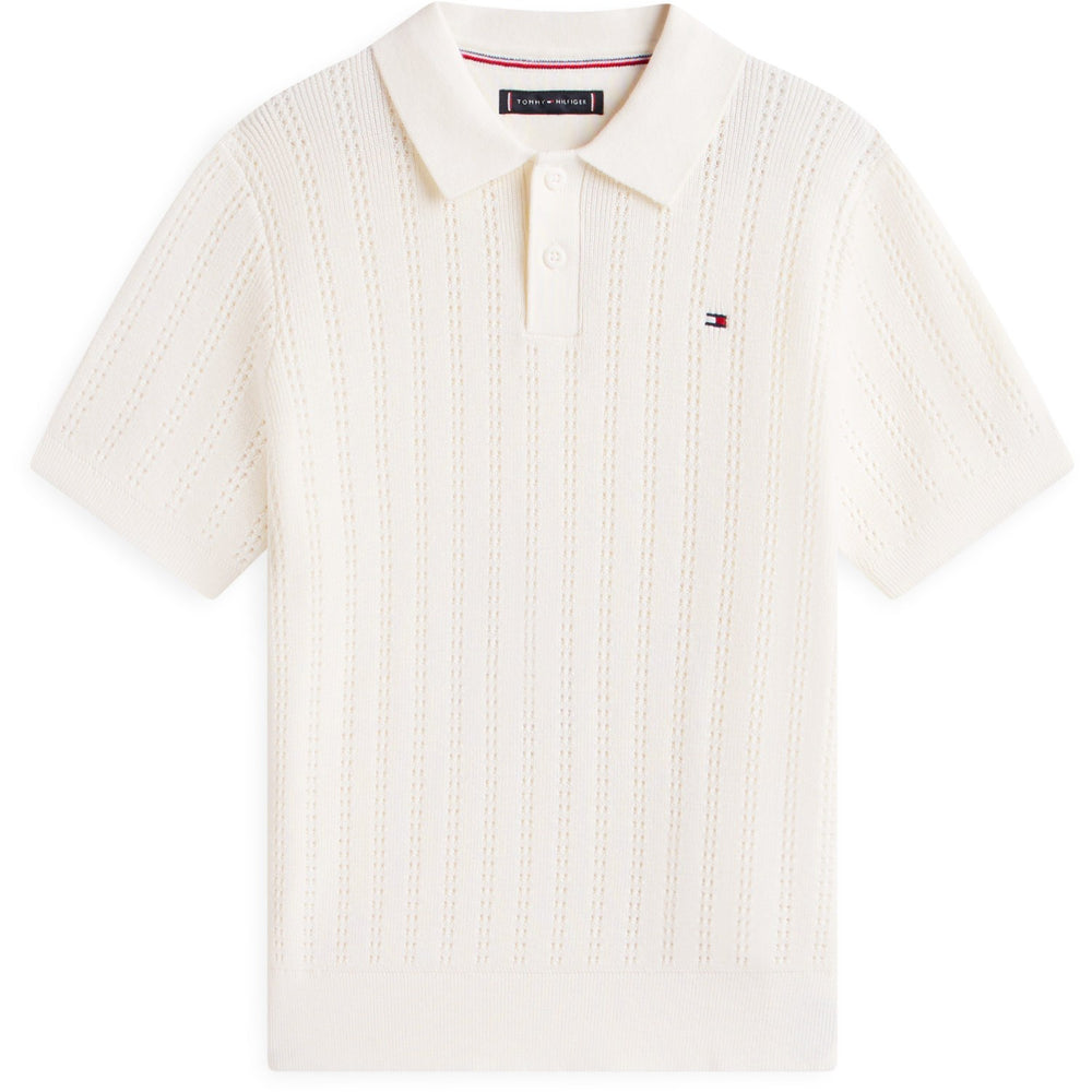 Køb Tommy Hilfiger Ivory Silk Open Stitch Polo Sweater Ss