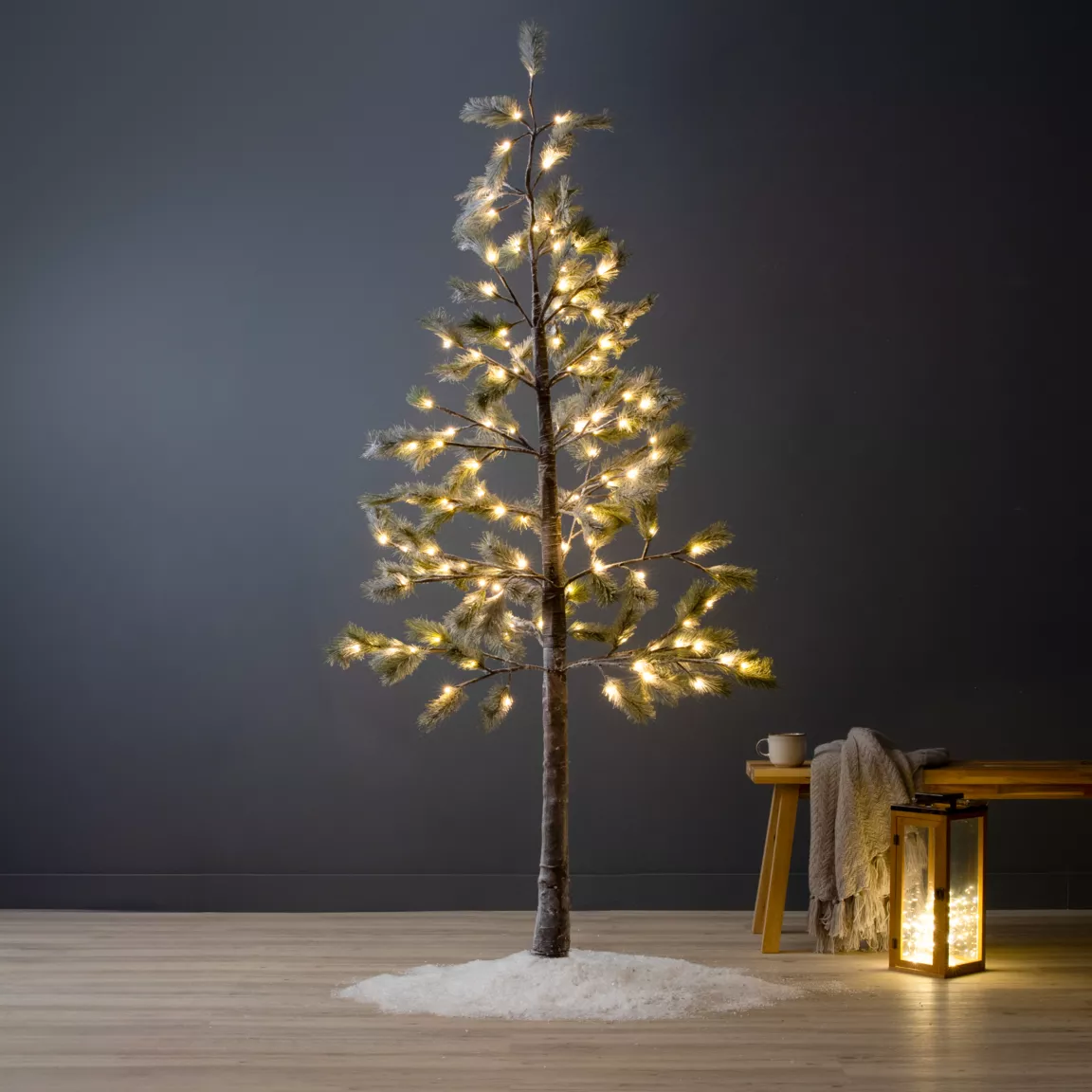 Arbre lumineux 96 LED (H180 cm) Pin Clarius enneigé Blanc chaud