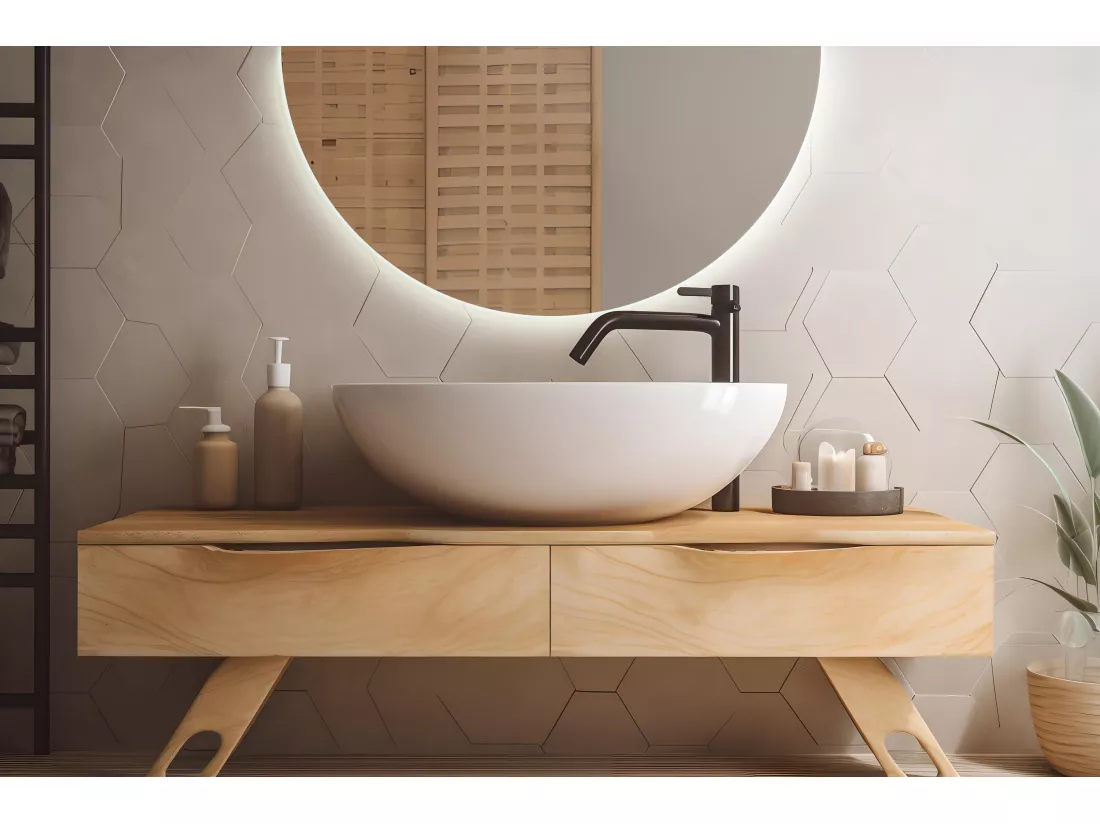 Beau Grand Miroir LED Demi-Rond pour Chambre 100cm - lumière froide