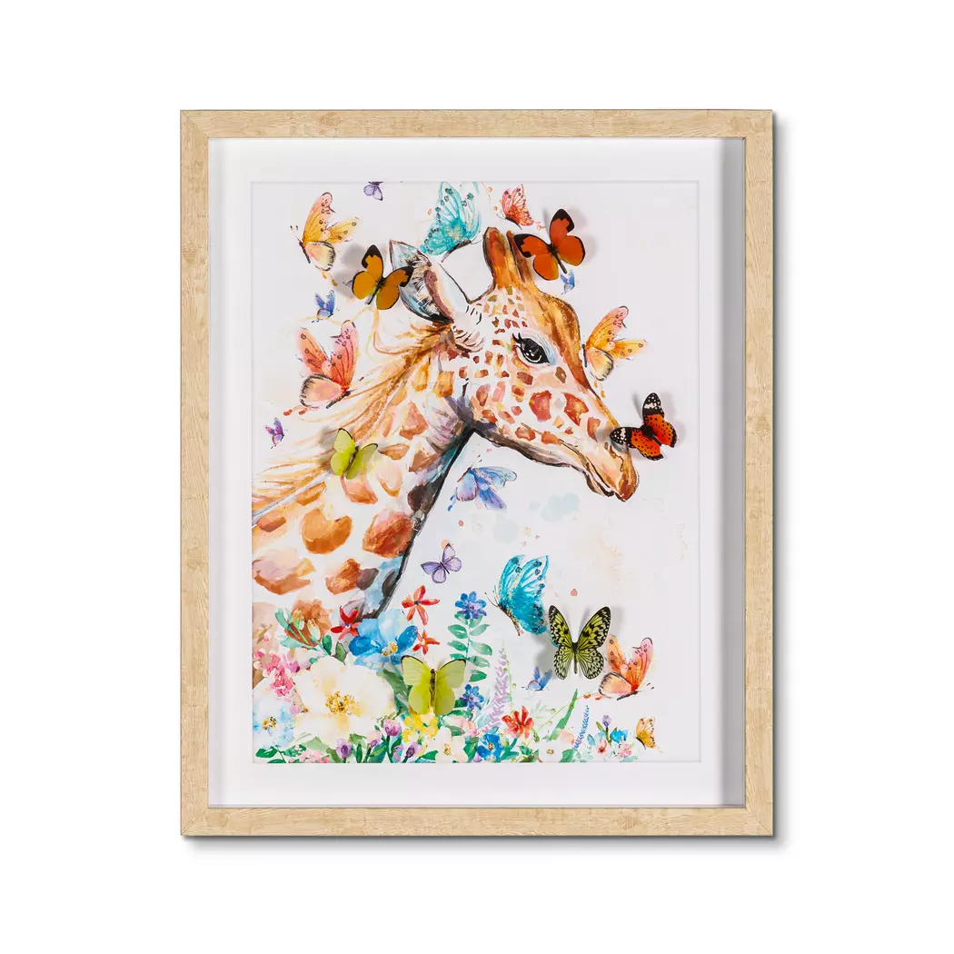 Wandbild 43 x 53 cm Giraffe mit Schmetterlingen