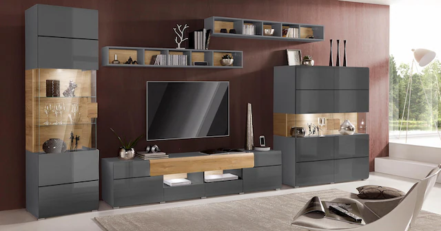 INOSIGN Highboard »Toledo,Breite 121,5 cm, trendige Hochkommode mit 2 Türen« Hochschrank mit Glas-Partien,stylische Hochglanzfronten