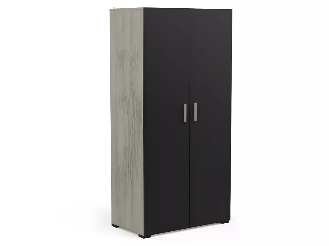 Armoire 2 portes penderie + lingère Izzy noir et bois