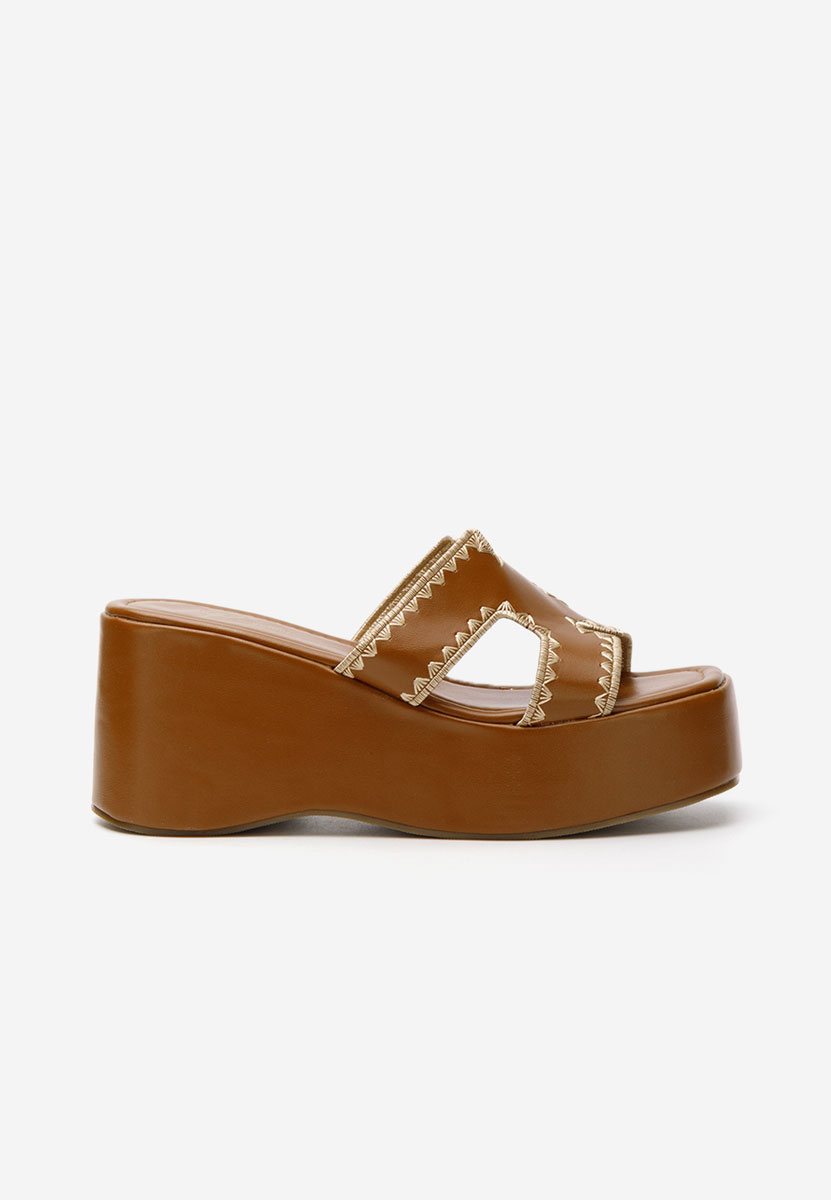 Mules compensées femme bruns Lollita