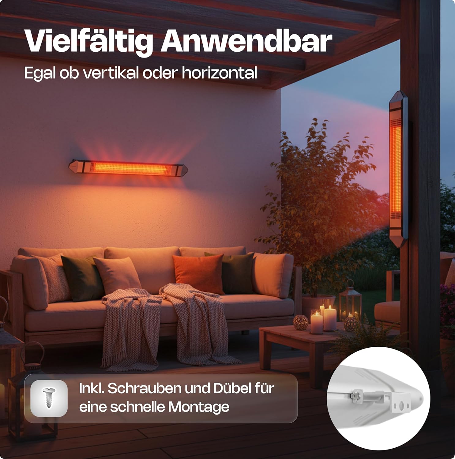 VASNER Teras 25 Basix – Elektrischer Terrassenstrahler mit 1 Heizstufe, 2500 Watt, Infrarot Heizstrahler für Outdoor, Infrarotstrahler Gastro/Terrasse, extern steuerbar (Schwarz)