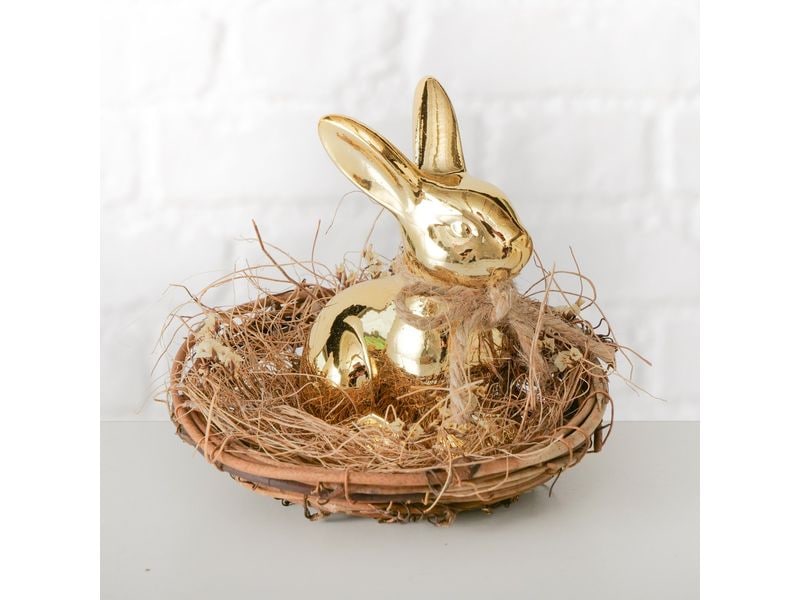 Boltze Aufsteller Hase Goldina, Gold Oster-Arrangement