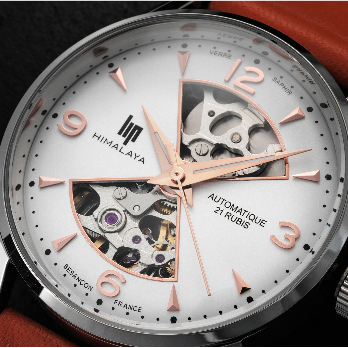Montre Lip femme automatique acier bracelet cuir orange