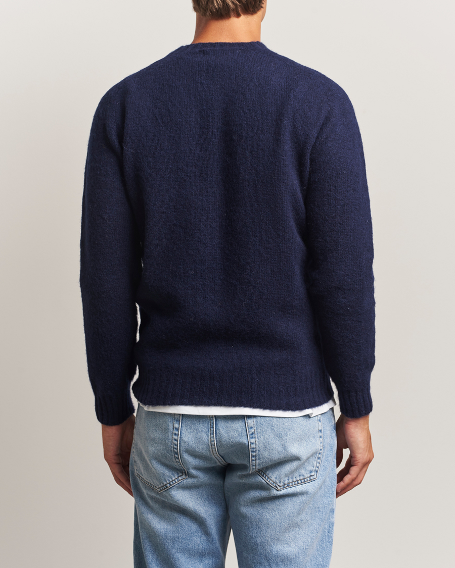 Harley Of Scotland Brushed Supersoft Lambswool Crewneck Navy