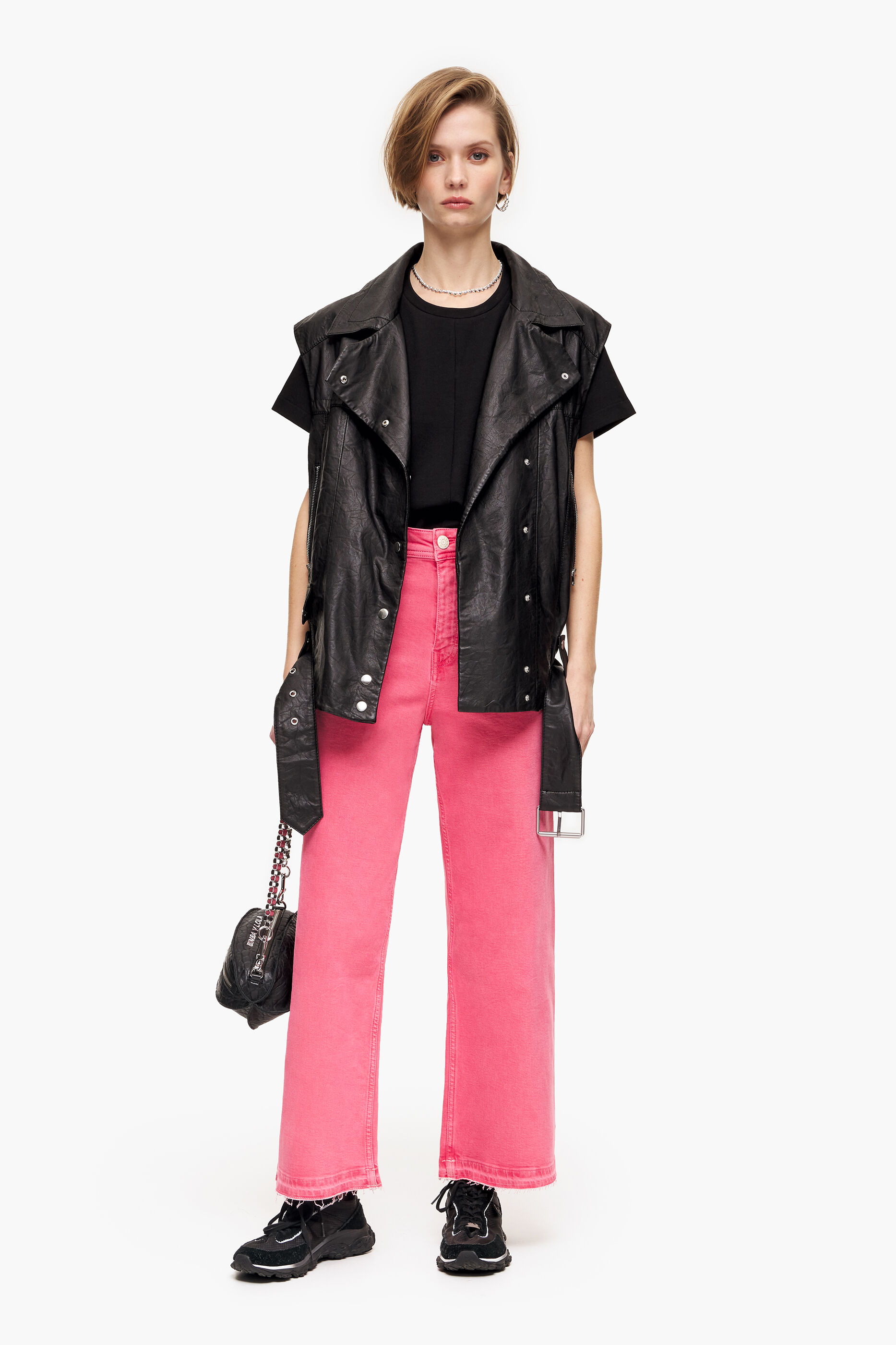 Calça CULOTTE - Calça Jeans de Cintura Alta Cereja