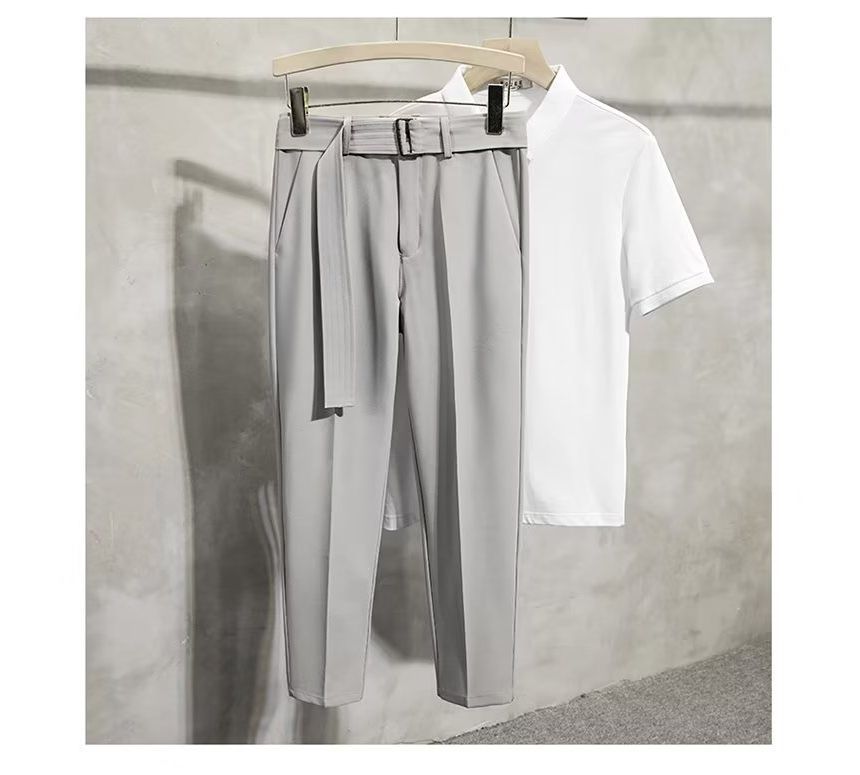 Loansk - Mid Rise Plain Cropped Tapered Dress Pants