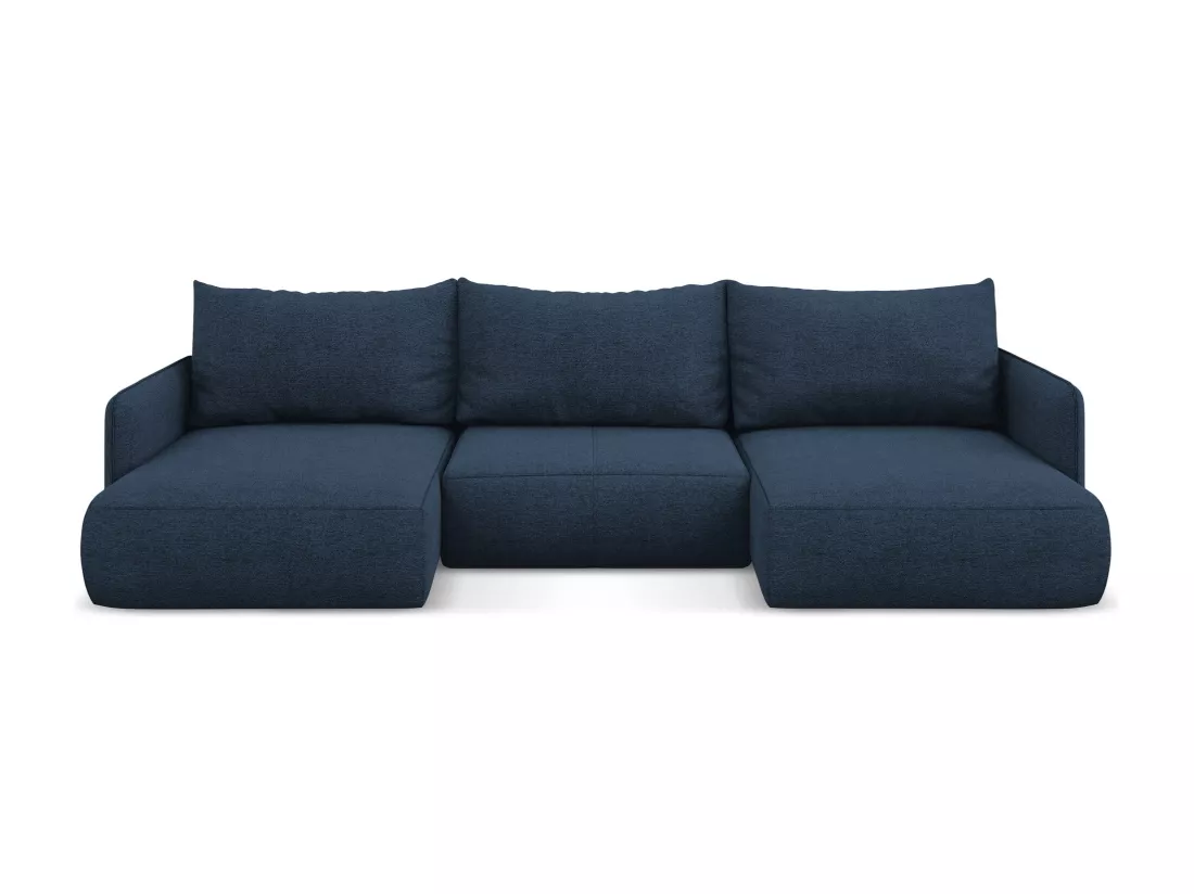 Canapé d'angle panoramique convertible en tissu chenille - bleu royal - NANEA