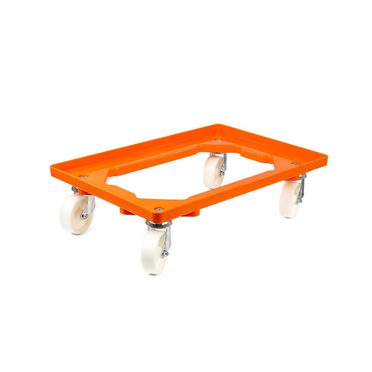 PROREGAL Voordeelset 2x Transportwagens voor Euroboxen 60 x 40 cm met Oranje Kunststof Wielen, Open Dek, 2 Zwenkwielen en 2 Bokwielen, Draagvermogen 300 kg