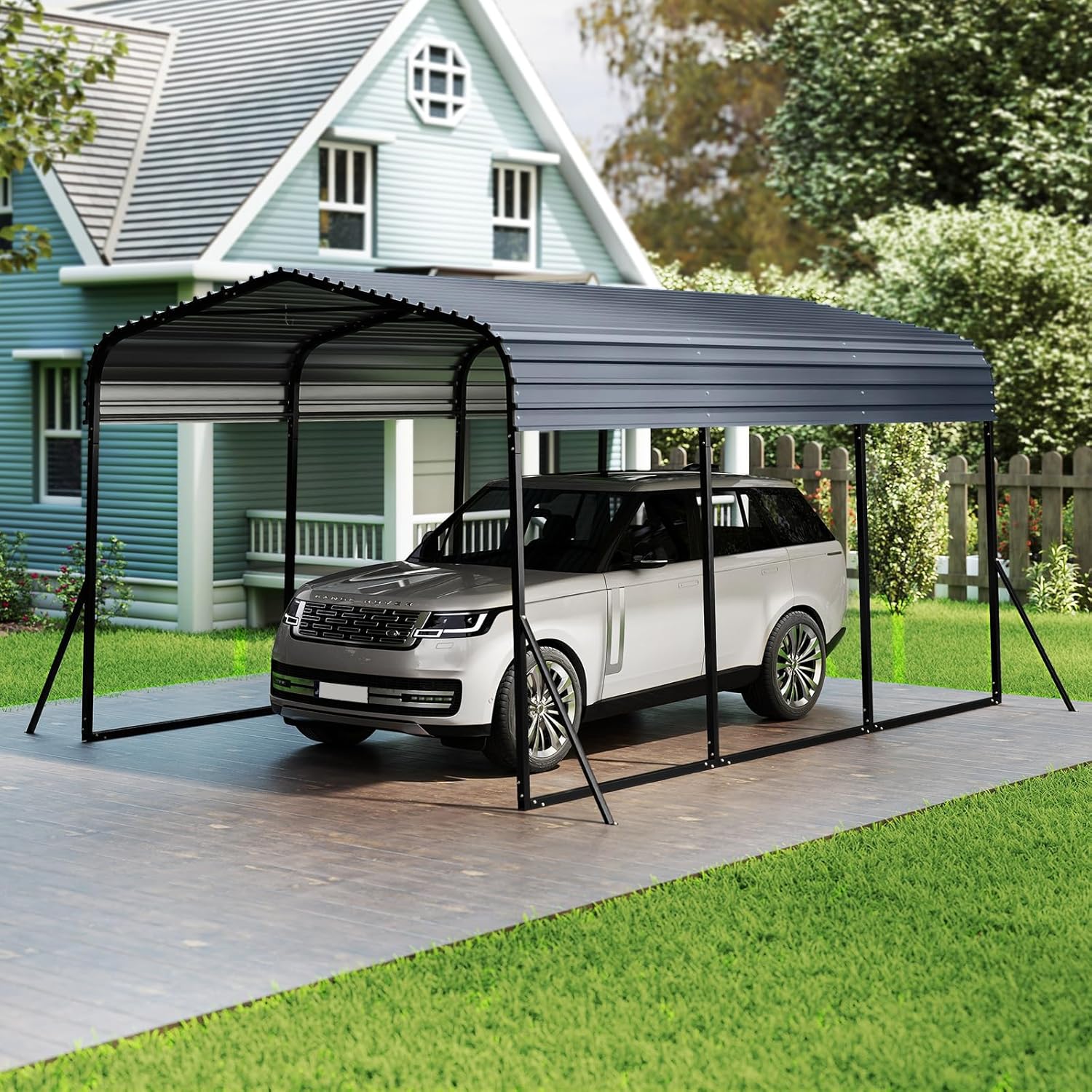 COSTWAY Carport Zeltgarage 440 x 300 cm, Garagezelt wasserdicht mit Metallrahmen & 4 zusätzlichen Schrägbeinen, Auto Unterstand groß, Lagerzelt, Partyzelt für Auto, SUV, LKW, Boot