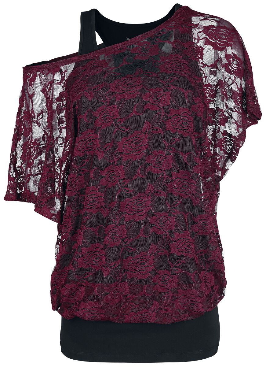 Haut Bordeaux En Dentelle & Débardeur Noir | Black Premium by EMP T-Shirt Manches courtes