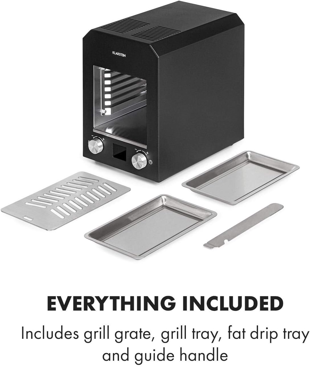 Klarstein Hannibal - Hochtemperaturgrill, Indoor-Grillgerät, Leistung: 2.200 W, Temperatur: 200-850 °C, Infrarot-Heizelement, CharForce System, Grillfläche: 18,5 x 30 cm, LED-Display, Timer, schwarz