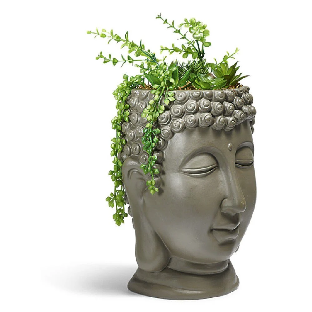 Tête Bouddha XXL avec plante artificelle
