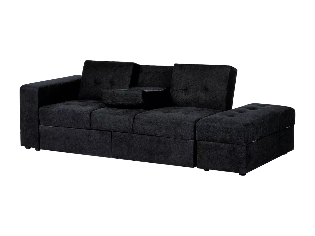 Canapé-lit modulable avec pouf noir FALSTER