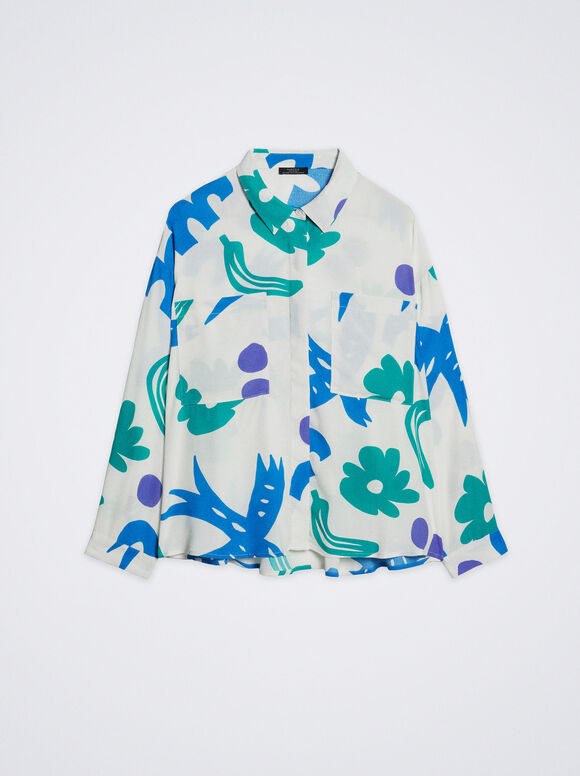 Camisa estampada com bolsos - Branco-sujo