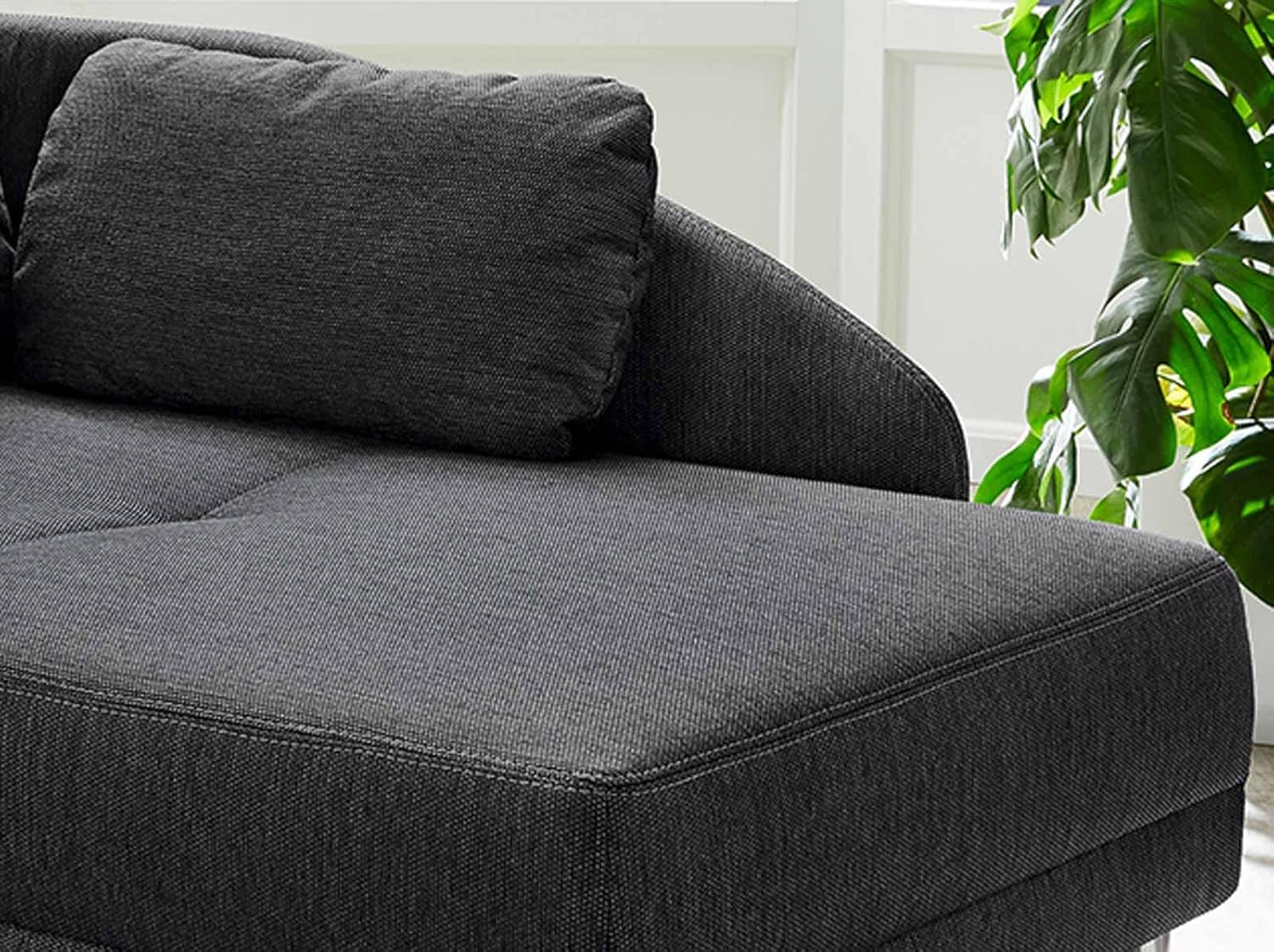 Stilvolle Recamiere mit Federkernpolsterung, Schlaffunktion, Bettkasten, B149/T90/H80 cm, ausziehbar zur Liegefläche von 200 x 84 cm, Stoff Flachgewebe in Anthrazit / 15121