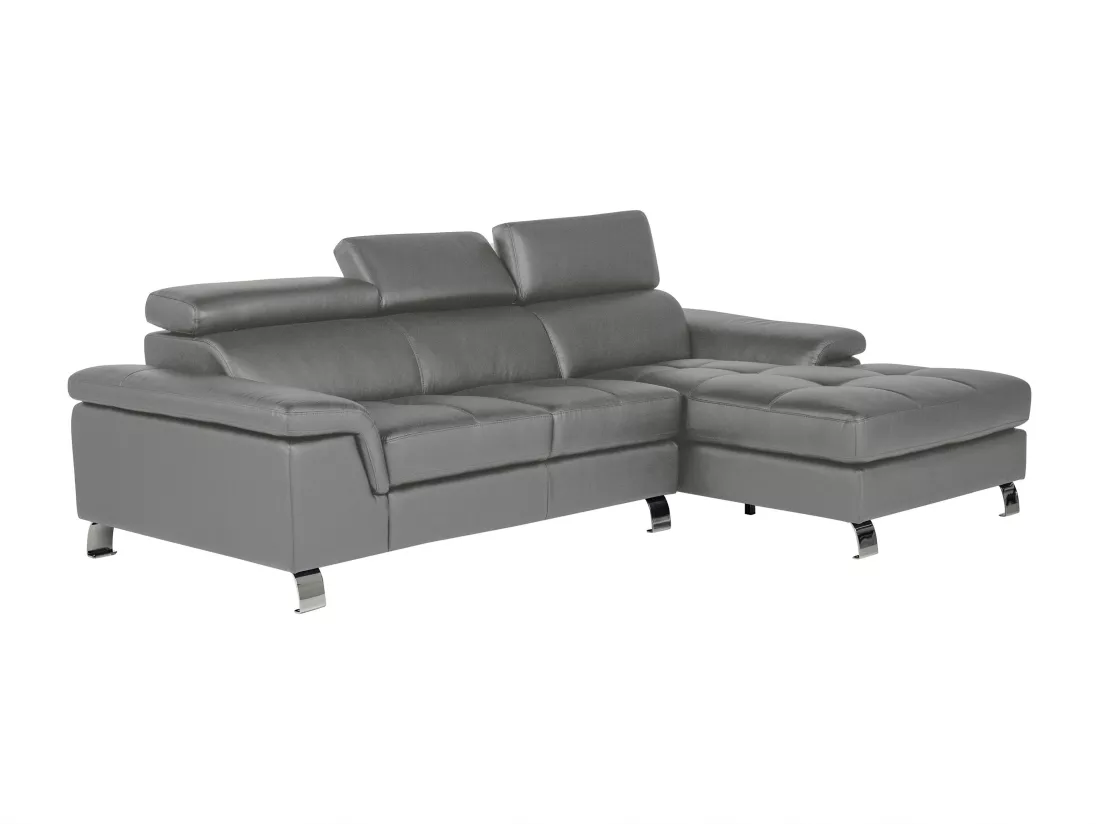 Canapé d'angle cuir MISHIMA - Gris - Angle droit