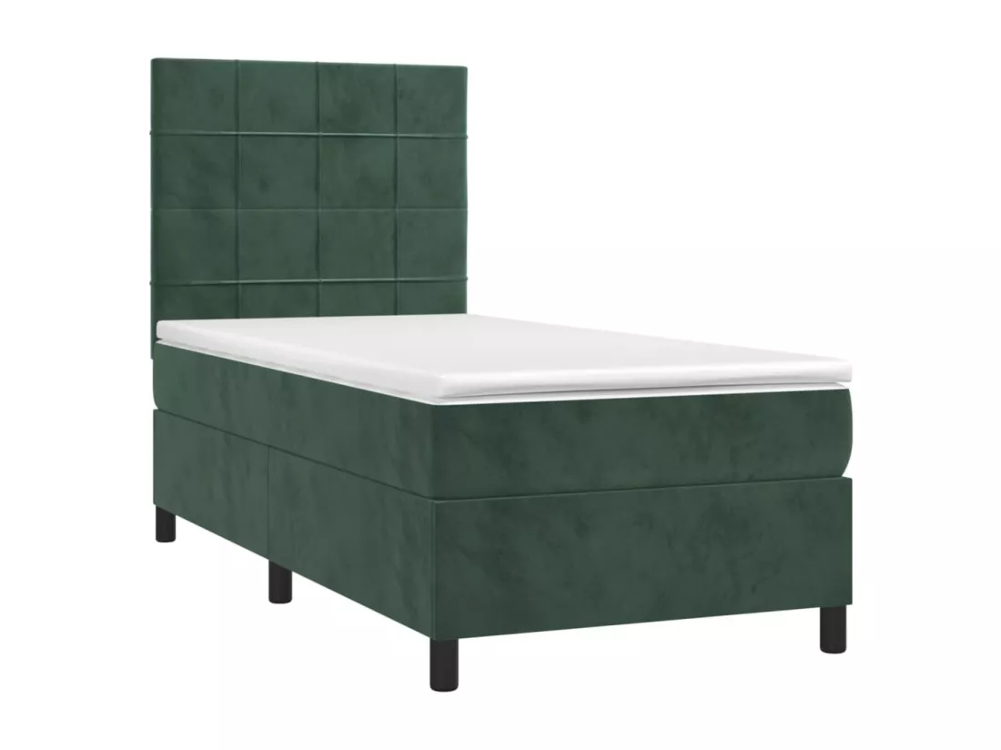 Sommier tapissier et matelas et LED Vert foncé 90x190cm Velours