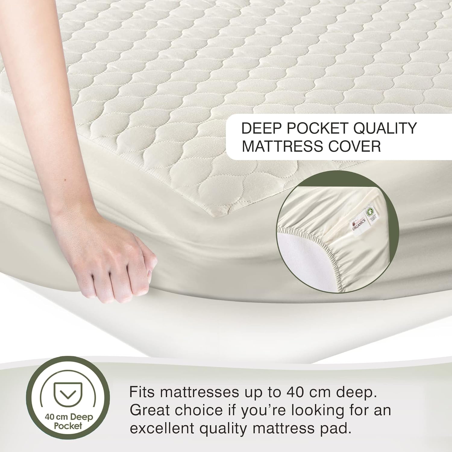 Whisper Organics 100% Bio-Baumwolle, gesteppter Matratzenbezug, atmungsaktive Matratzenauflage, 40 cm tief - GOTS Zertifiziert, Matratzenschoner 160x200 cm