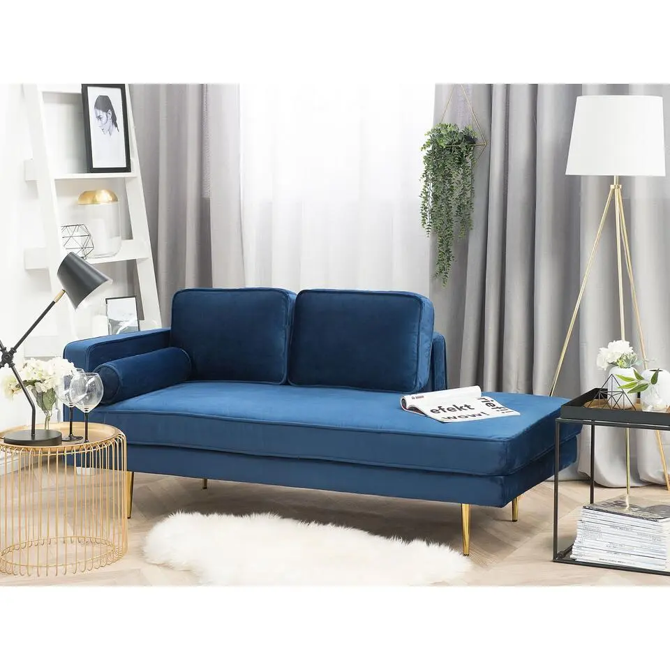 MIRAMAS - Chaise longue - Blauw - Linkerzijde - Fluweel