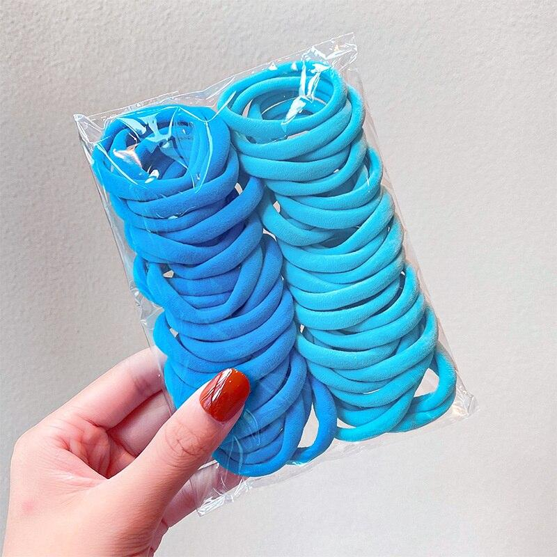 (50er Set) Elastische Haargummis Haarband ohne Metall Ø4cm - Blau