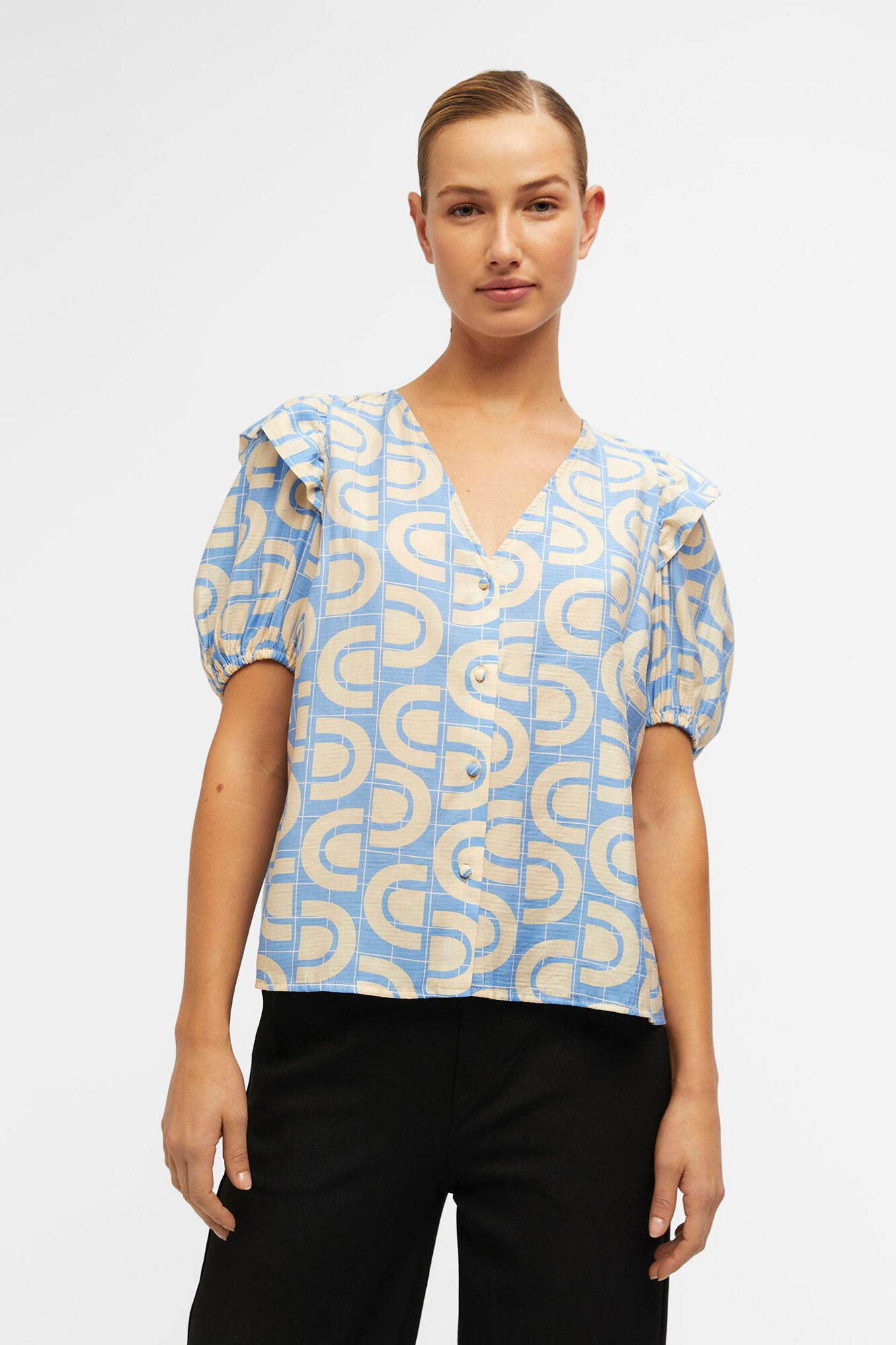 Blusa com mangas bufantes - Azul