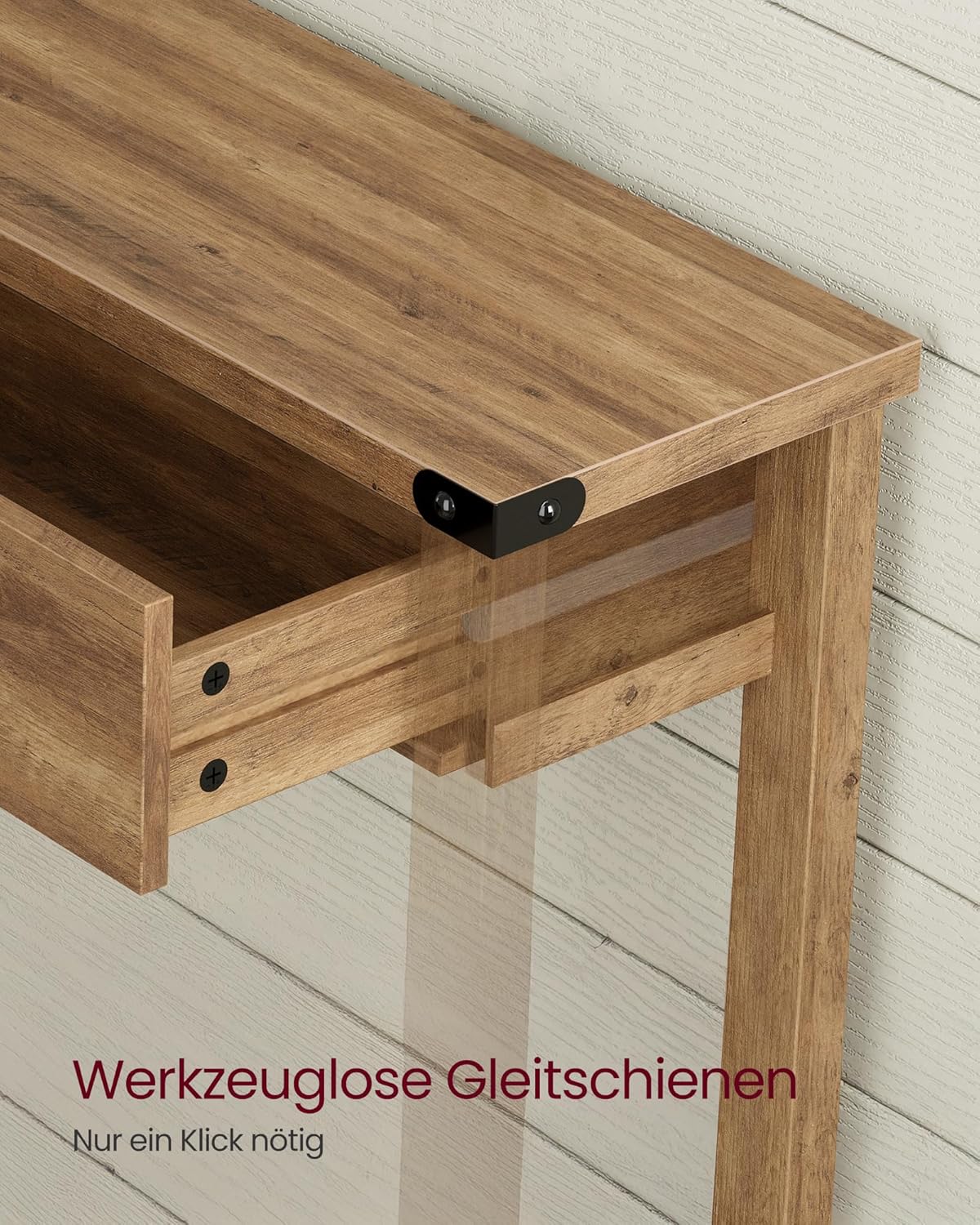 VASAGLE Konsolentisch, Beistelltisch, schmaler Sofatisch, mit 3 Schubladen und Einer Ablage, für Flur, Wohnzimmer, Landhausstil, honigbraun LNT142KB01