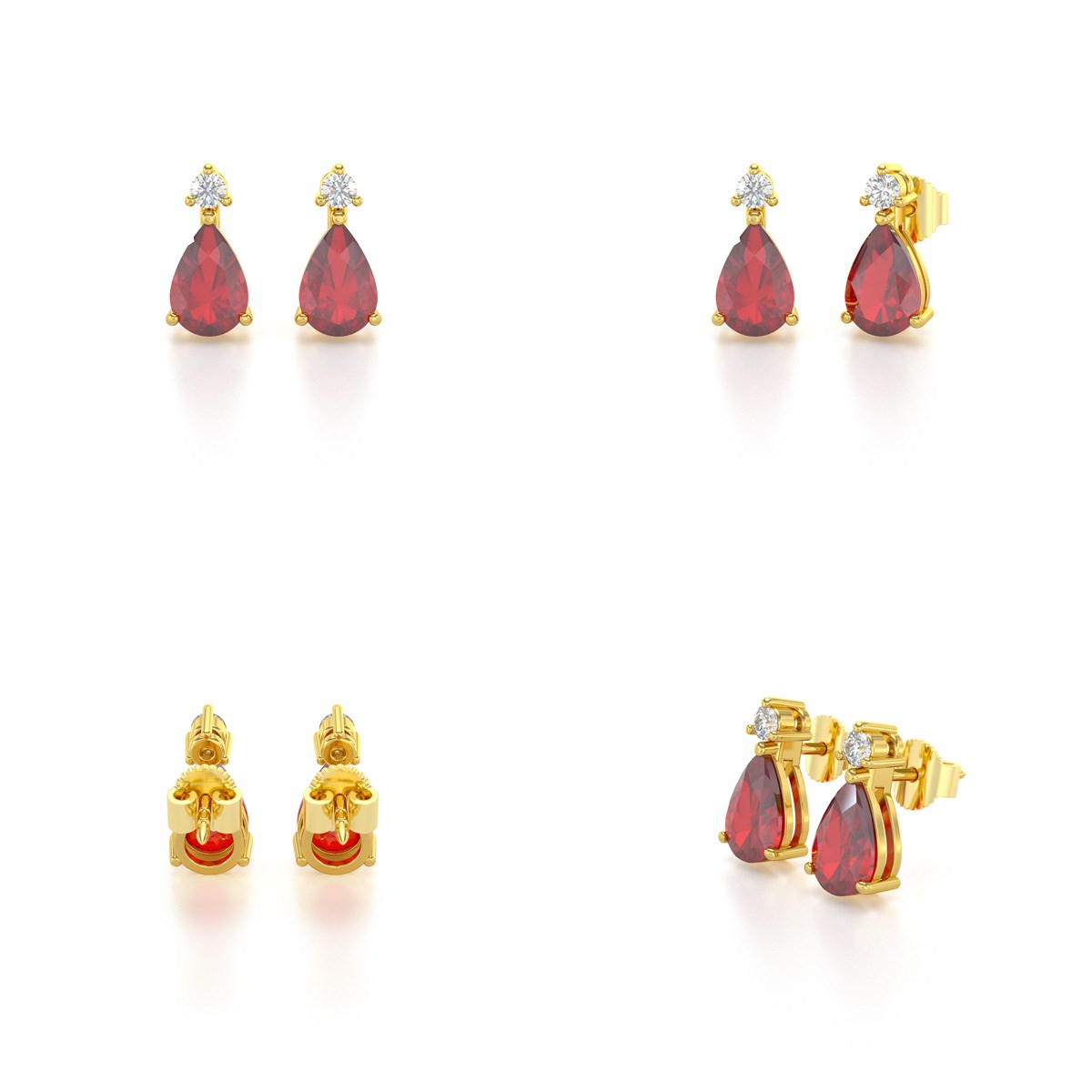 Boucles d'oreilles ADEN Or 585 Jaune Rubis forme Poire et Diamants 1.15grs
