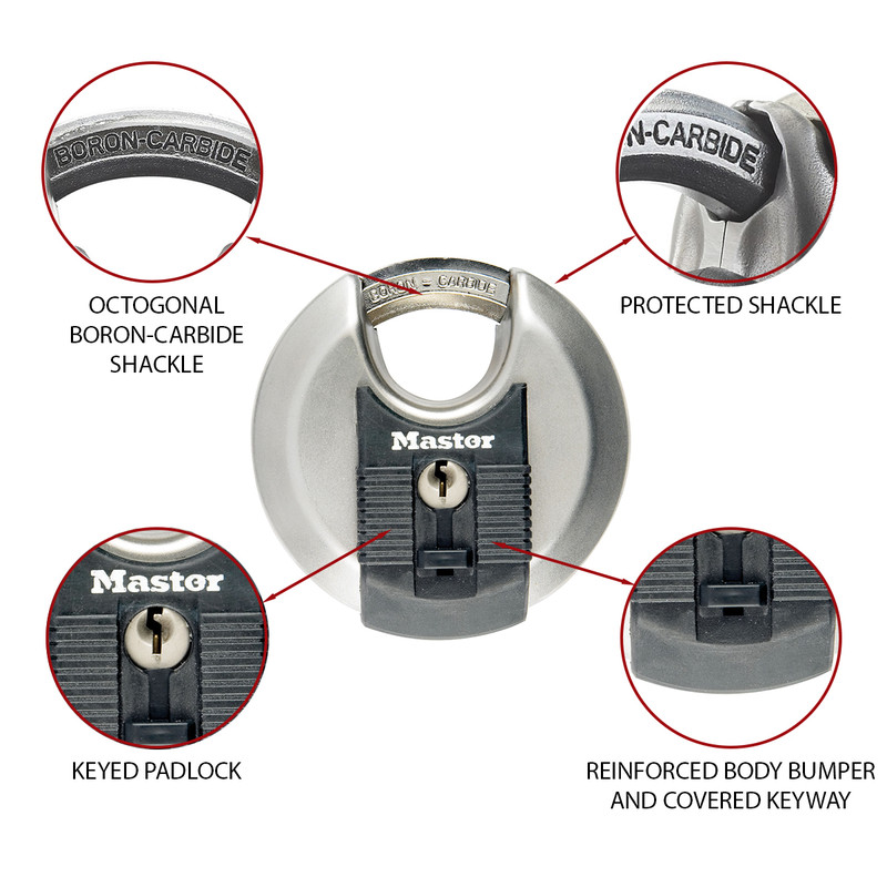 Master Lock discusslot 70mm breed, achthoekige beugel, weerbestendig en gelijksluitend