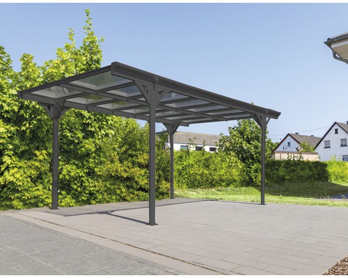 Enkele carport WESTMANN plat dak 6 mm dubbelwandige polycarbonaatplaten 15 m² incl. regengoot 305 x 503 cm antraciet