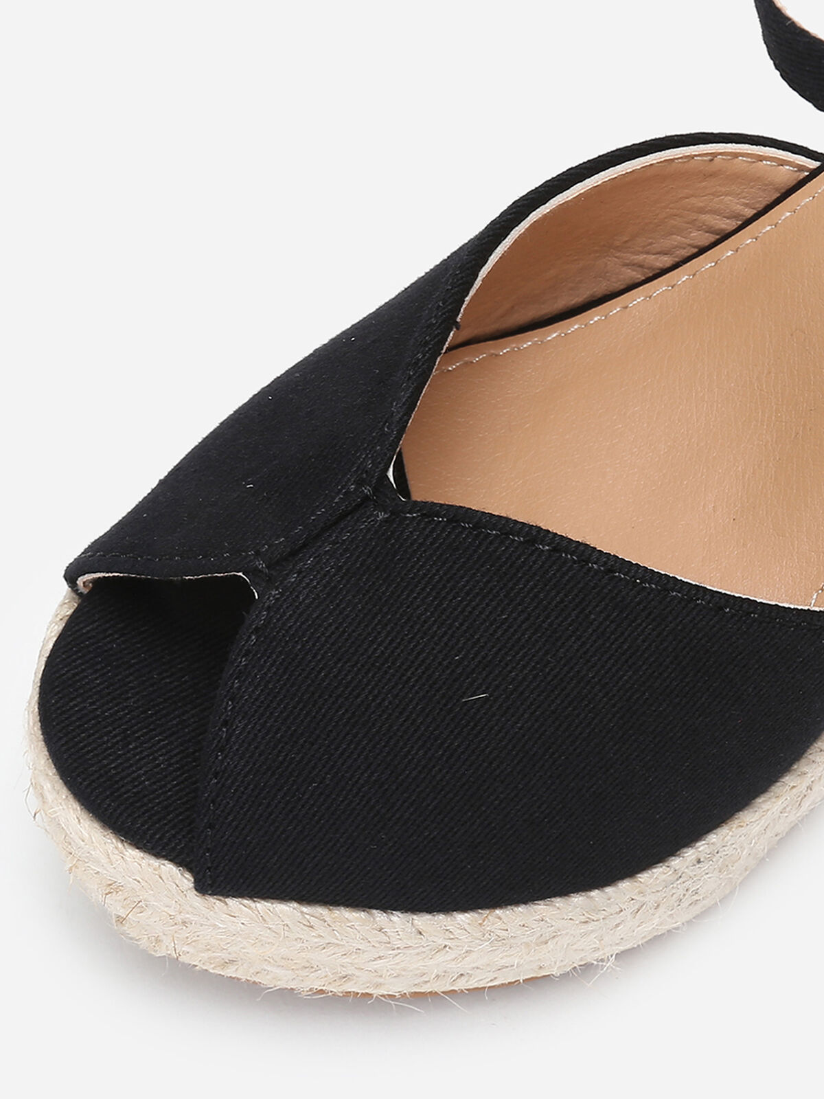 Espadrilles compensées peep toes en toile- Noir