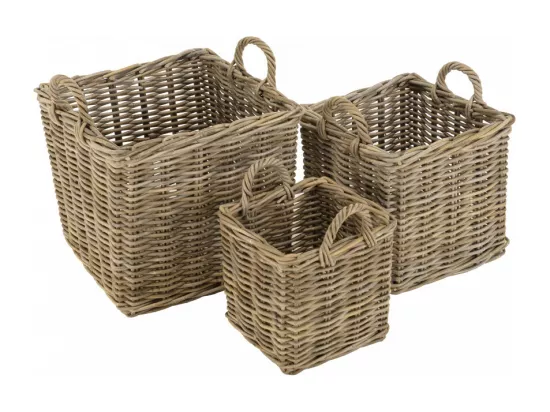 KALLY - Set de 3 paniers de rangement carrés en kubu naturel