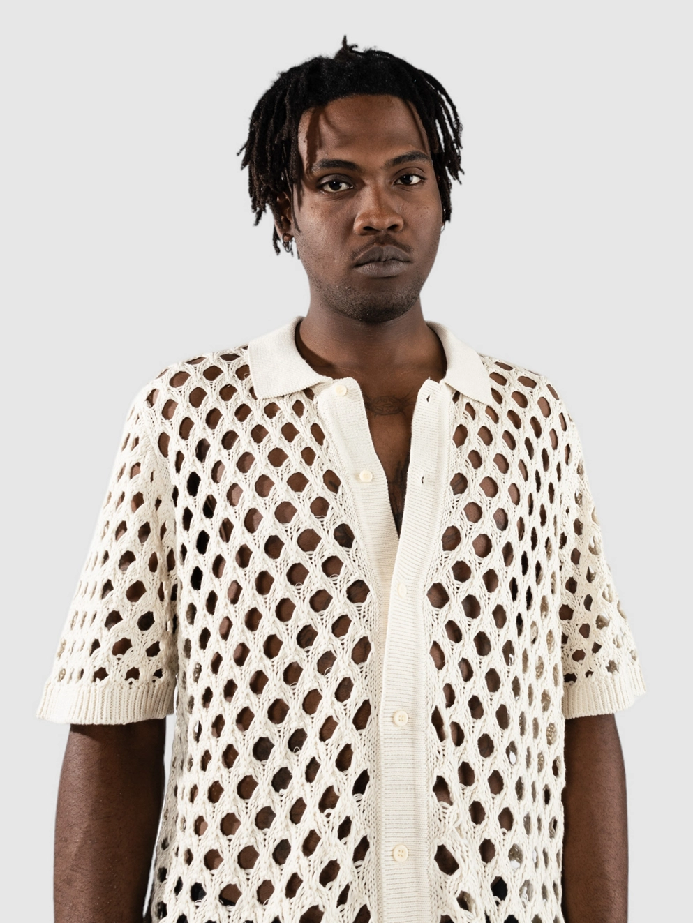 Monet Skateboards Reed Crochet Button Up Shirt natural
