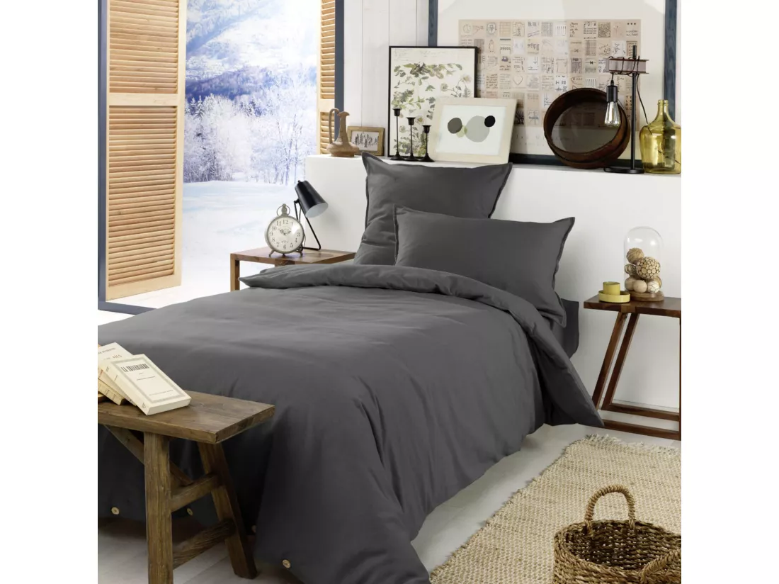 Parure de lit flanelle anthracite 240x220 cm