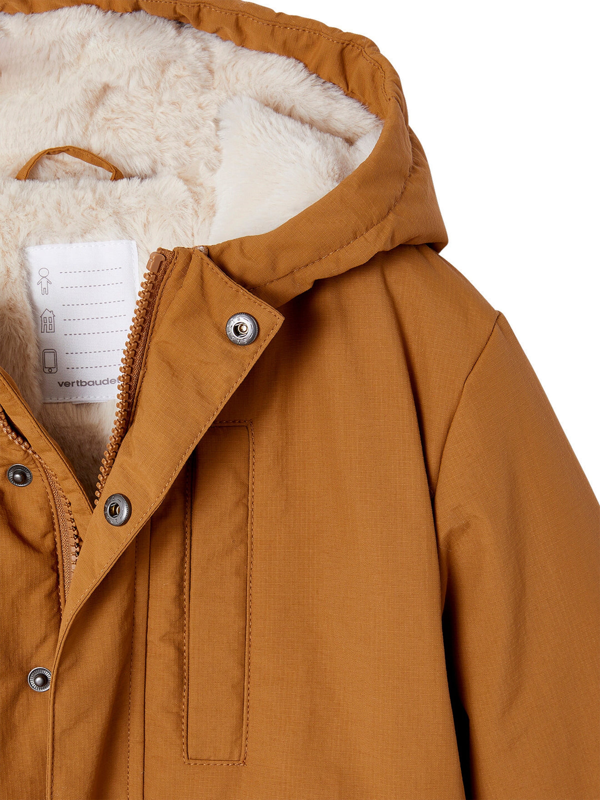 Vertbaudet Jungen Winterjacke mit Kapuze und Webpelzfutter, Recycling-Polyester bronze