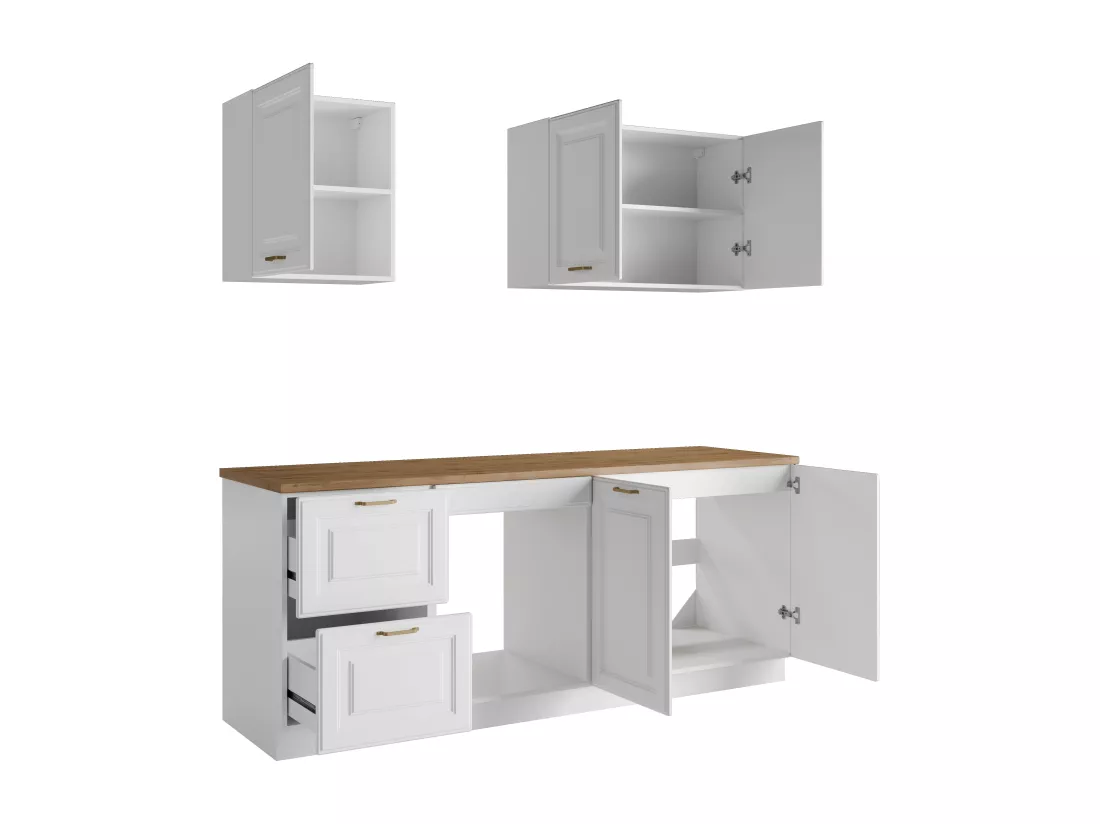 Cuisine complète - Avec plan de travail 200 cm - Blanc et naturel - CELOMIA