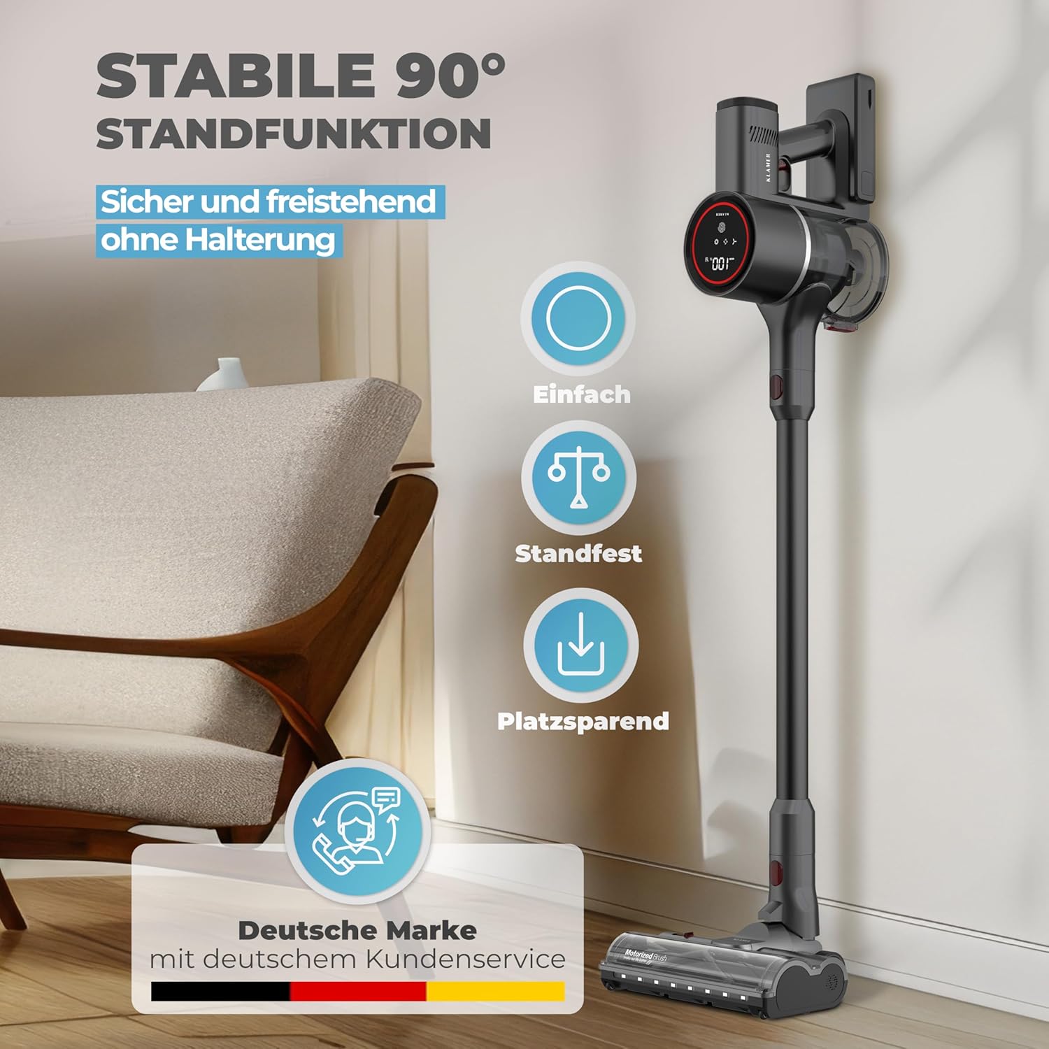 KLAMER Akku Staubsauger, 2-in-1 Staubsauger kabellos & Handstaubsauger, Akkulaufzeit bis 50 min, Akkustaubsauger mit HEPA Filter für Teppich, Auto & Hartböden