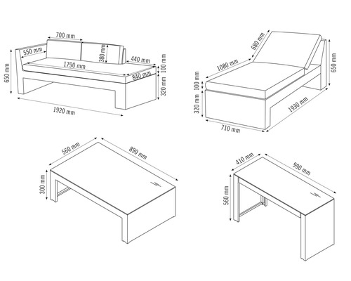 Garden Place Chicago 4-persoons tuinmeubelset, 4-delig, inclusief 2 bijzettafels (89 x 56 x 30 cm en 99 x 41 x 56 cm), grijs polyrotan, inclusief zitkussens