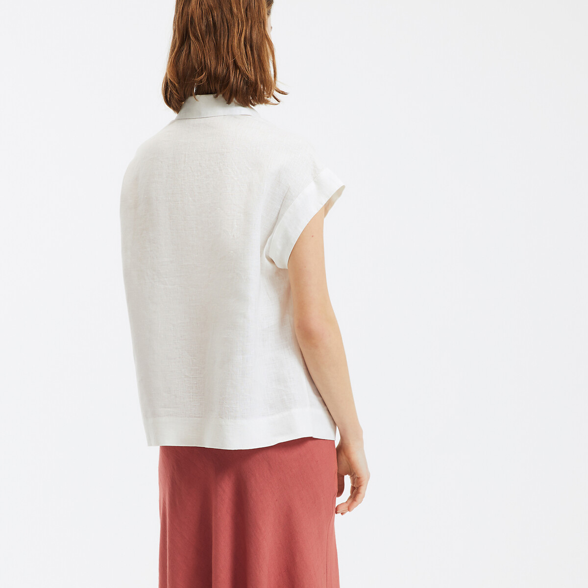 COLEÇÃO LA REDOUTE<br>Camisa de linho sem mangas, ombros franzidos