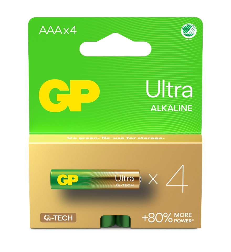 GP - Ultra Alkaline AAA Batterier, 24AU/LR03, 1.5V, 4-Pakke